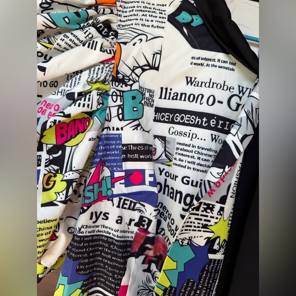 Comic Print Colorblock Puff Sleeve Dress XL - Picture 5 of 10